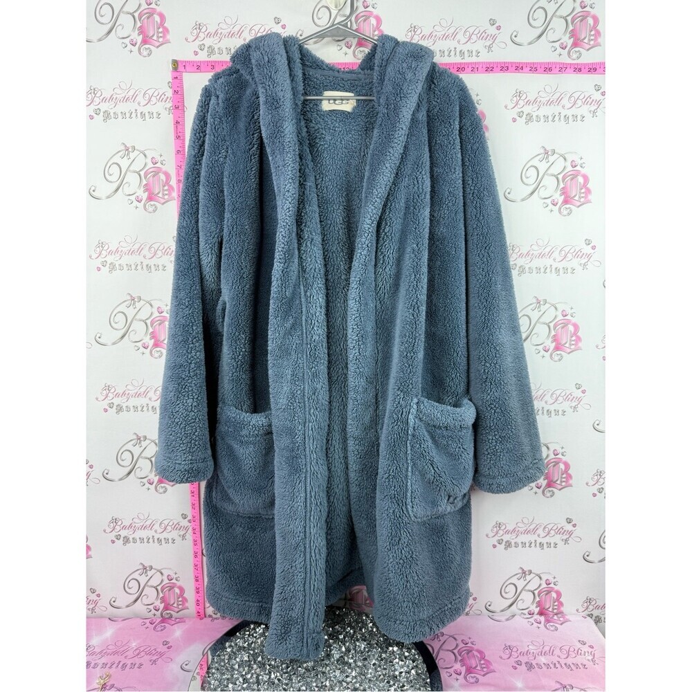 UGG robe blue soft fleece thick pockets Hooded Plush Robe in Slate Blue - Picture 1 of 11